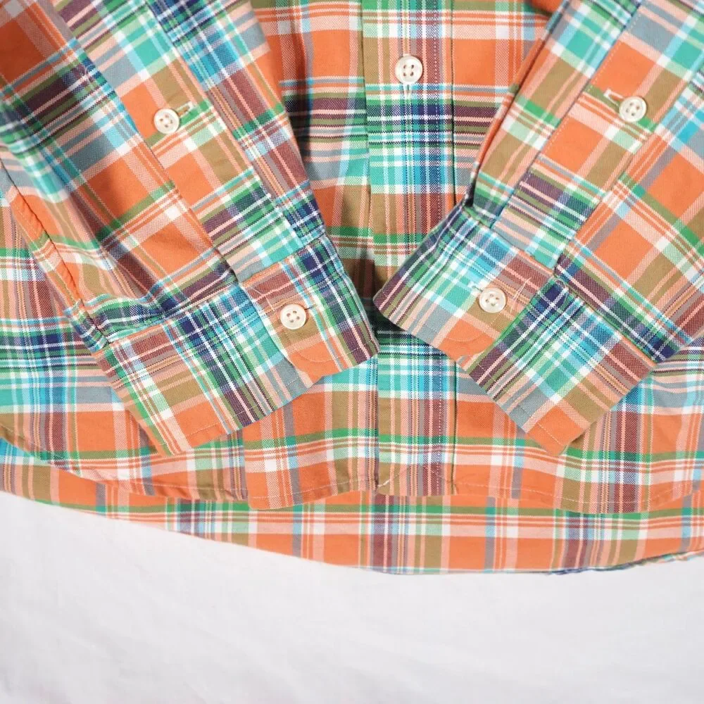Polo Ralph Lauren Madras Plaid Button Up Shirt Orange Men's Large
